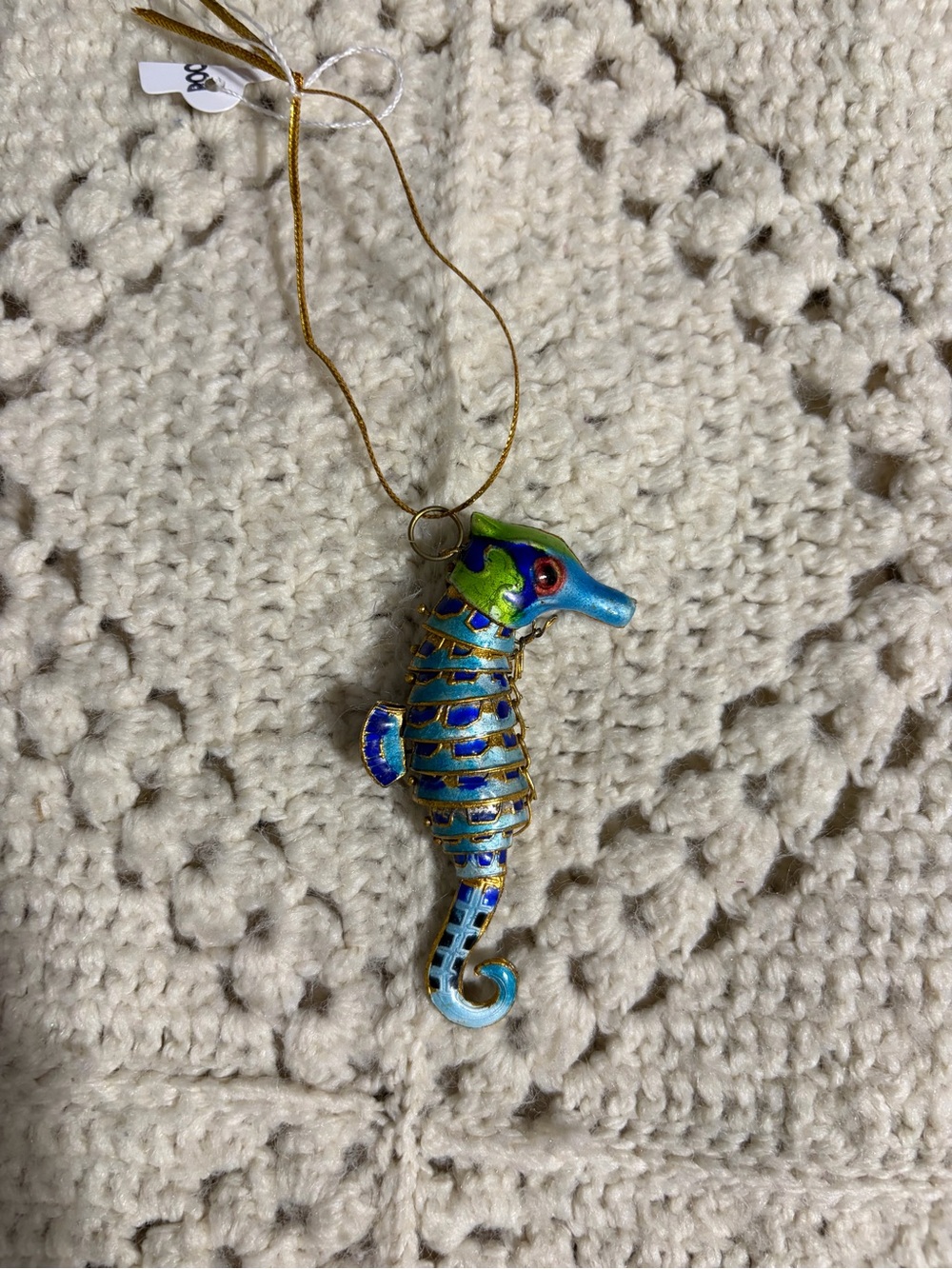 Value Arts Cloisonné articulated seahorse ornament made from hand-painted enamel